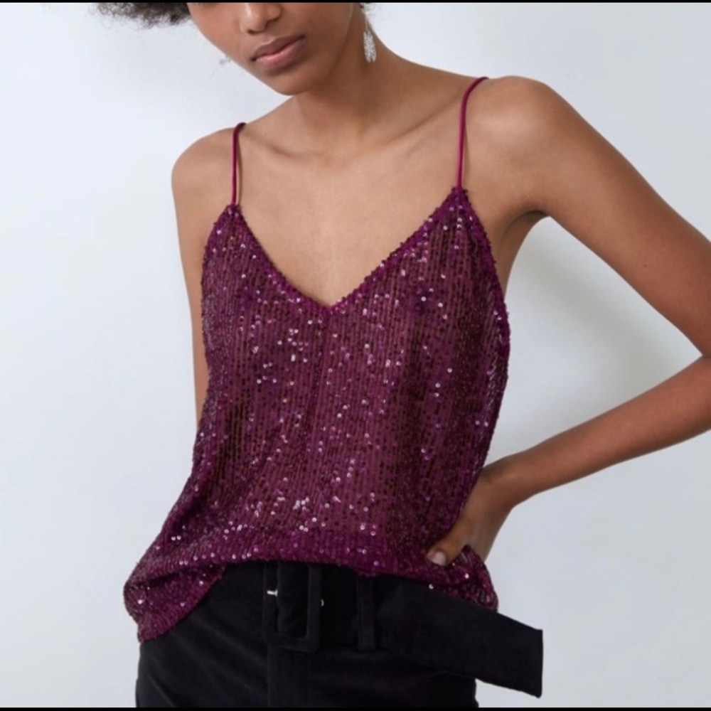 Zara sequined sheer tank